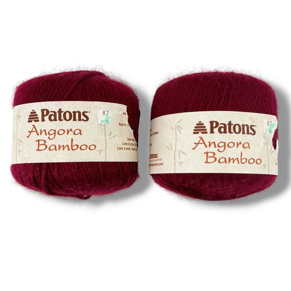 Patons Angora Bamboo Yarn Brandy Wine 90435 Lot 2 Skeins Wool Angora